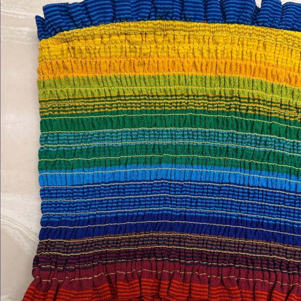 Rainbow Smocked Ruffle Edge Tube Top -/:;( - Picture 2 of 4